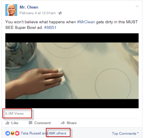 Mr Clean Super Bowl Commercial on Facebook